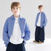 蓝格子小狗绣花百搭衬衫 叠穿能手 学院男女童 天天粉丝专享