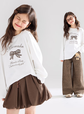 【宁儿粉丝专享】7A抑菌软糯棉 复古豹纹T恤甜心蝴蝶结长袖女