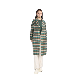 Anlom/娅奴女士格纹风衣中长款时尚气质修身风格秋冬款大衣外套