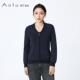 娅奴Anlom 娅奴长袖 开衫 Anlom 条纹夜光蓝圆领时尚 百搭通勤上衣