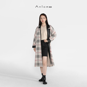 Anlom 秋冬外套 格纹大衣女中长款 娅奴新款 毛呢外套女气质修身