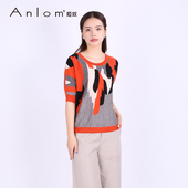 通勤上衣套衫 Anlom 新款 圆领灰桔休闲桑蚕丝针织衫 娅奴夏季 中袖