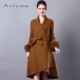 娅奴秋冬装 新款 女羊毛外套修身 Anlom 加厚系带中长款 大衣女士毛衣