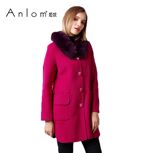 Anlom/娅奴新款毛呢外套女大衣女宽松中长款流行羊毛秋冬毛领外套