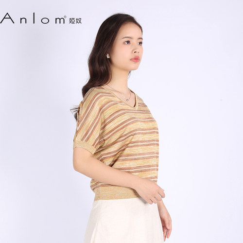 Anlom/娅奴桑蚕丝套头V领
