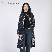 中长款 Anlom 格子针织印花外套大衣 时尚 百搭修身 娅奴冬季 新款