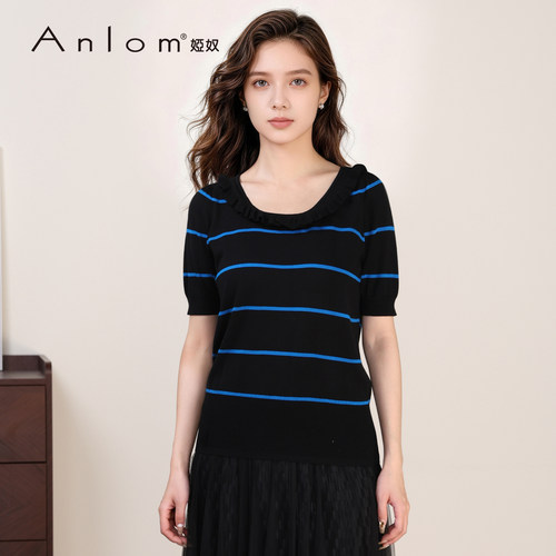 Anlom条纹短袖针织衫女夏显瘦