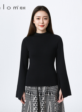 Anlom/娅奴羊毛精致包边工艺半高领减龄时尚女韩版黑色