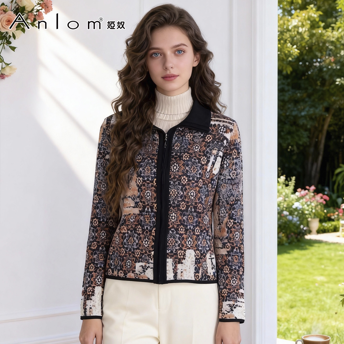 Anlom/娅奴冬新款绵羊毛针织衫女上彩块衣翻领气质宽松时尚开衫,女装/女士精品,毛针织衫,淘宝优惠券,粉丝福利购,淘宝优惠卷