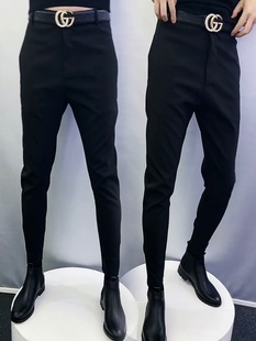 男士 百搭休闲长裤 黑色修身 青年束脚裤 子 靴裤 2024潮流痞帅小脚西裤