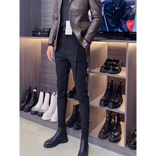 2026男士束口修身显瘦黑裤子潮流社会青年百搭休闲修身西裤束脚裤