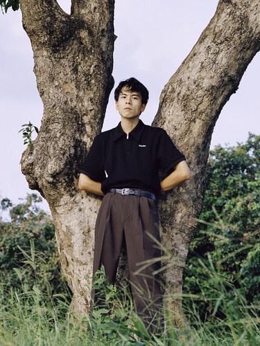 黑色华夫格半拉链polo衫