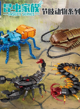 80052积木益智拼装节肢动物昆虫模型蜈蚣蜘蛛玩具男孩蝎子玩具