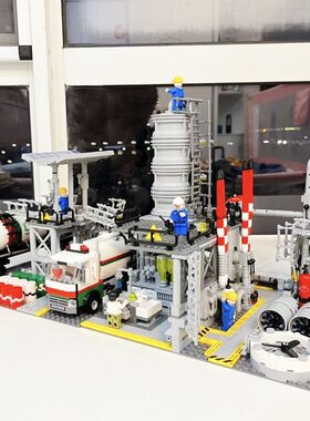 杰星jj9015街景建筑化工厂天然气实验室运输站积木玩具礼物三合一
