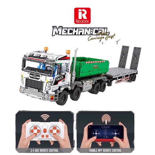 臻砖Reobrix22021动力工程吊钩起重车遥控模型益智拼插装玩具积木