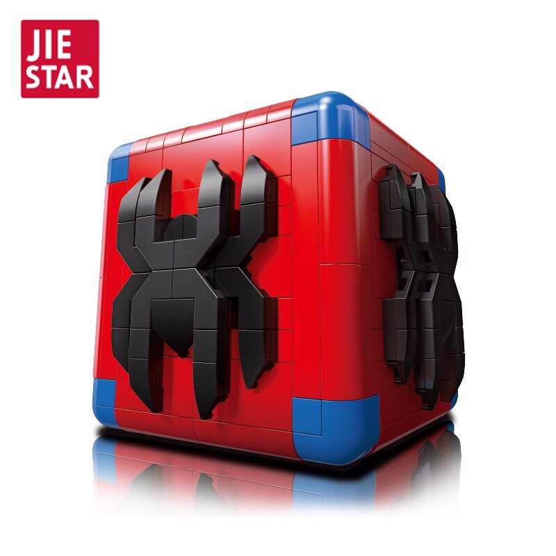 杰星92501机关盒子亲子互动玩具小颗粒拼装moc积木蜘蛛人箱子男孩