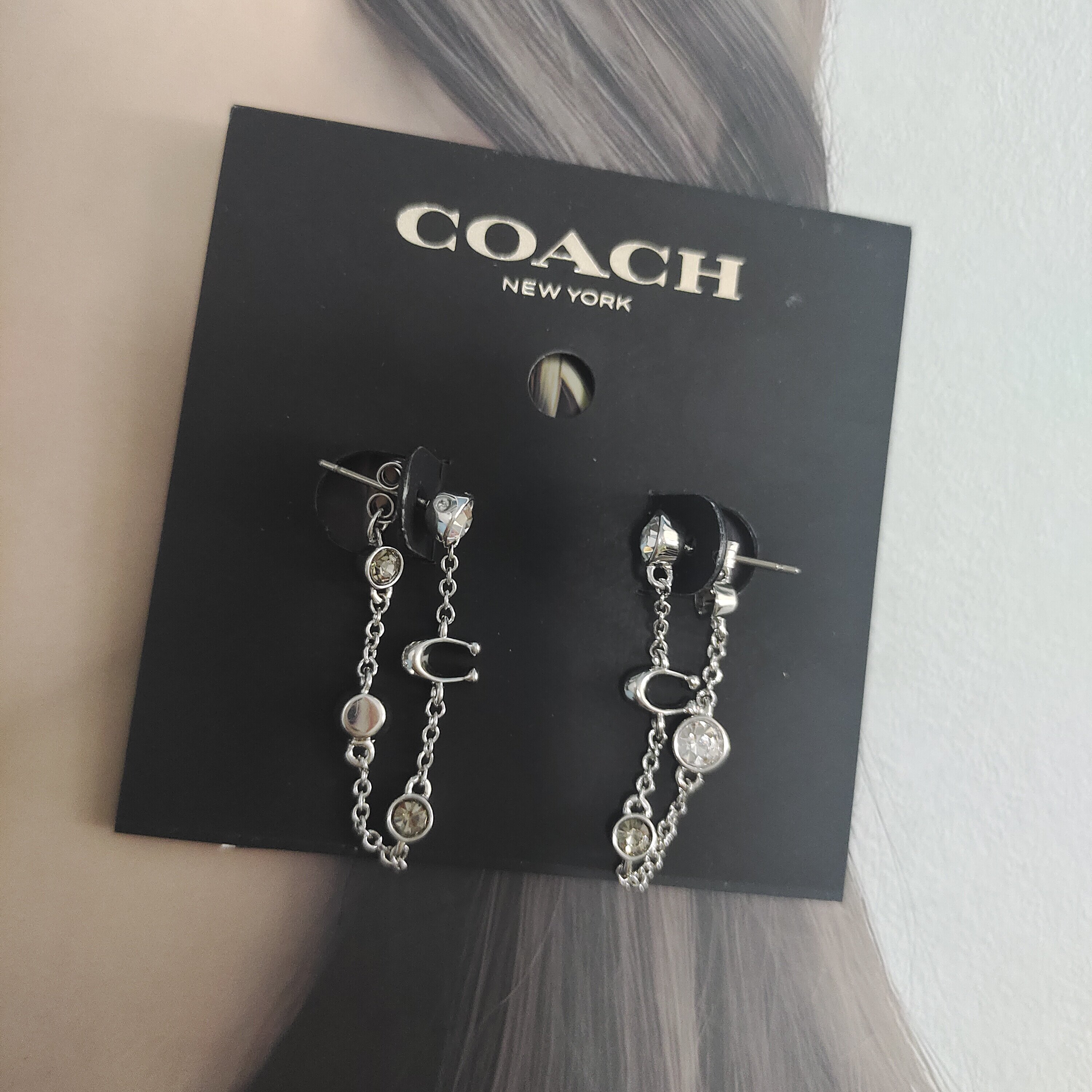 coach经典时尚水晶耳环耳坠流苏设计耳链耳钉情人节礼物国内现货