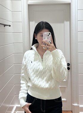 美国直邮Polo Ralph Lauren拉夫劳伦女半拉链麻花毛衣针织衫纯棉