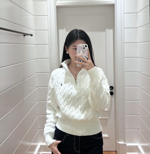 国内现货Polo Ralph Lauren拉夫劳伦女半拉链麻花毛衣针织衫纯棉