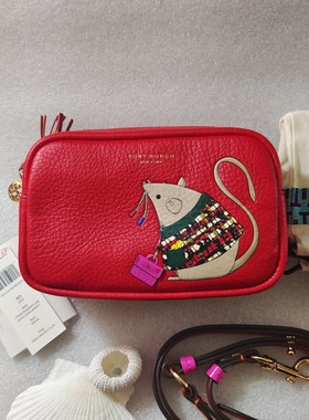 Tory Burch/TB托里伯奇 红色真皮双拉相机包单肩包斜挎包