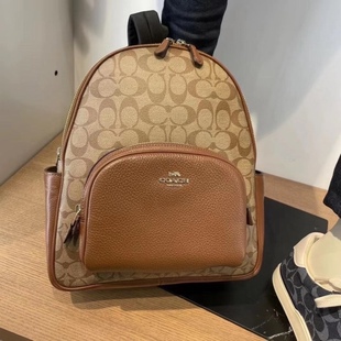 国内现货coach蔻驰卡其logo老花双肩包中号书包背包女士包袋