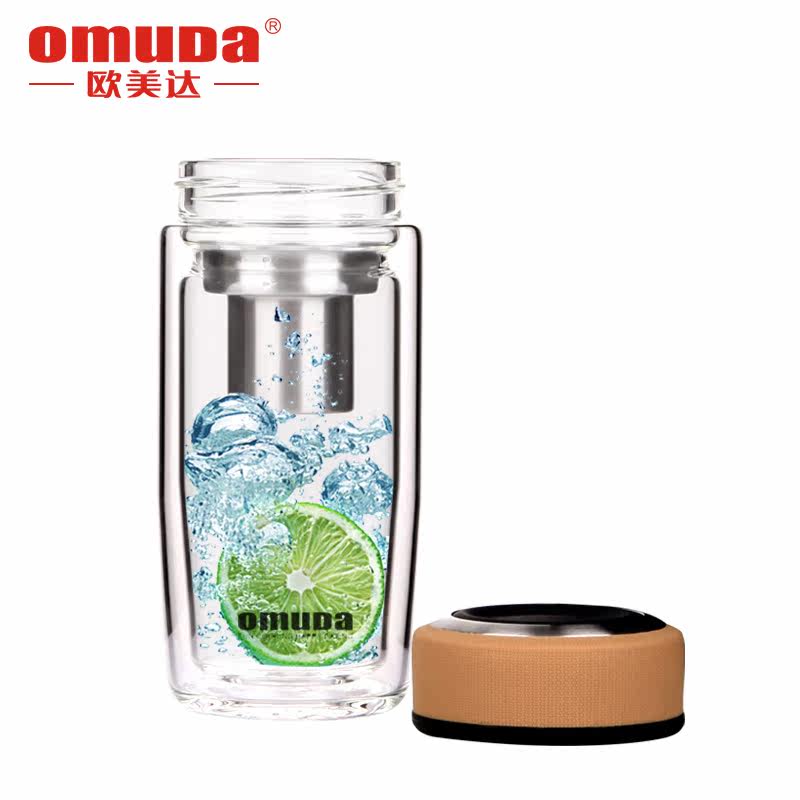 欧美达玻璃杯双层透明水晶花茶水杯隔热创意茶杯泡茶杯带盖包邮