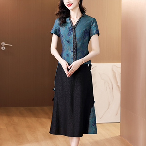 妈妈时尚气质显瘦减龄香云纱套装女2024新款高端精致连衣裙两件套