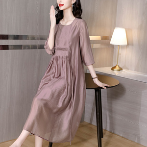 大码欧货重磅真丝连衣裙女桑蚕丝2023新款高端绝美气质显瘦长裙子