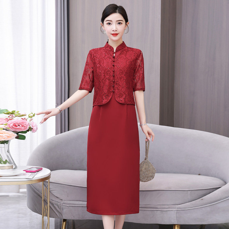 新中式喜婆婆婚宴装穿旗袍两件套女夏2023新款年轻款妈妈高贵礼服