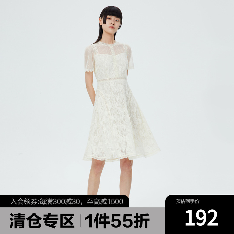 【新品】飘蕾白色蕾丝连衣裙2022夏季新款高级感名媛甜美裙子