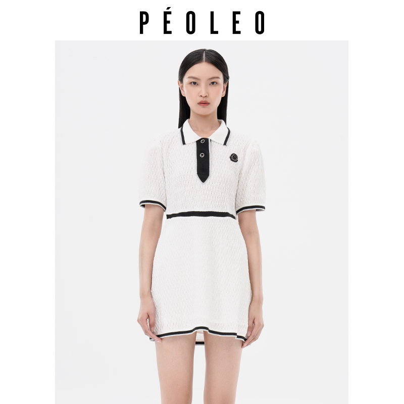 飘蕾2024夏季新款法式设计感显瘦减龄肌理感polo连衣裙女peoleo