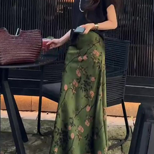 醋酸緞面魚尾裙薄款 長(zhǎng)裙冰絲包臀裙子 國(guó)風(fēng)半身裙女2025新款 新中式