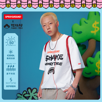 SprayGround鲨鱼嘴X摇钱树联字母印花短袖T恤男速干凉感半袖上衣