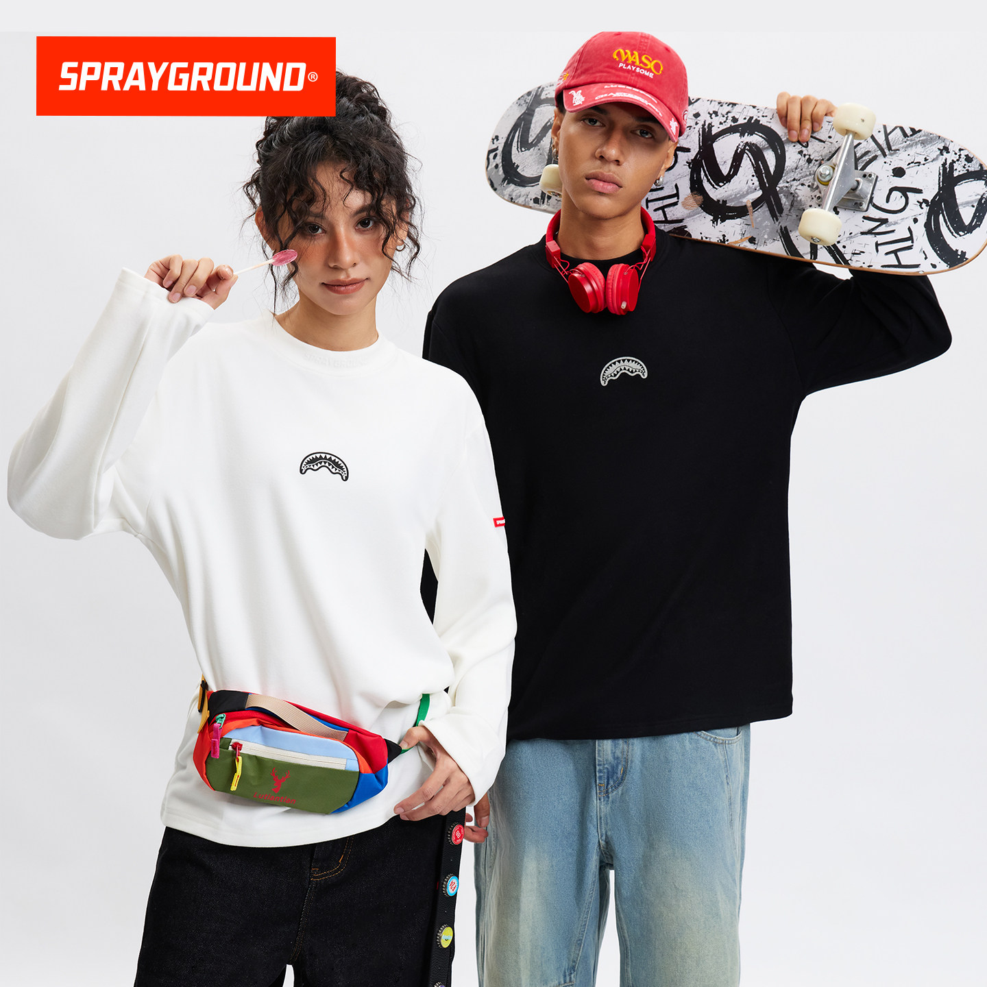 SprayGround鲨鱼嘴印花长袖T恤