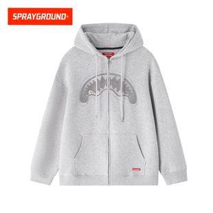 SprayGround鲨鱼嘴钉珠拉链开衫 潮牌休闲宽松连帽外套 卫衣男春季