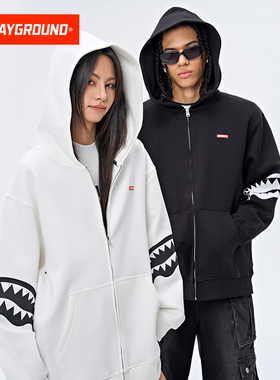 SprayGround【明星同款】秋季开衫卫衣男鲨鱼嘴连帽衫美式外套潮