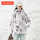 SprayGround不规则花纹毛毛棉服外套秋冬鲨鱼嘴男女情侣迷彩棉服