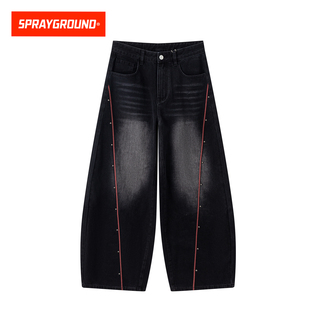 街头复古弯刀阔腿裤 美式 潮 男春季 SprayGround鲨鱼嘴水洗牛仔长裤