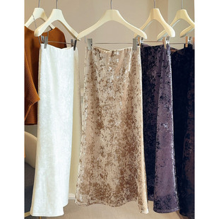 高腰a字显瘦半身裙女小个子加绒保暖钻石绒长裙冬季 鱼尾裙厚 新款