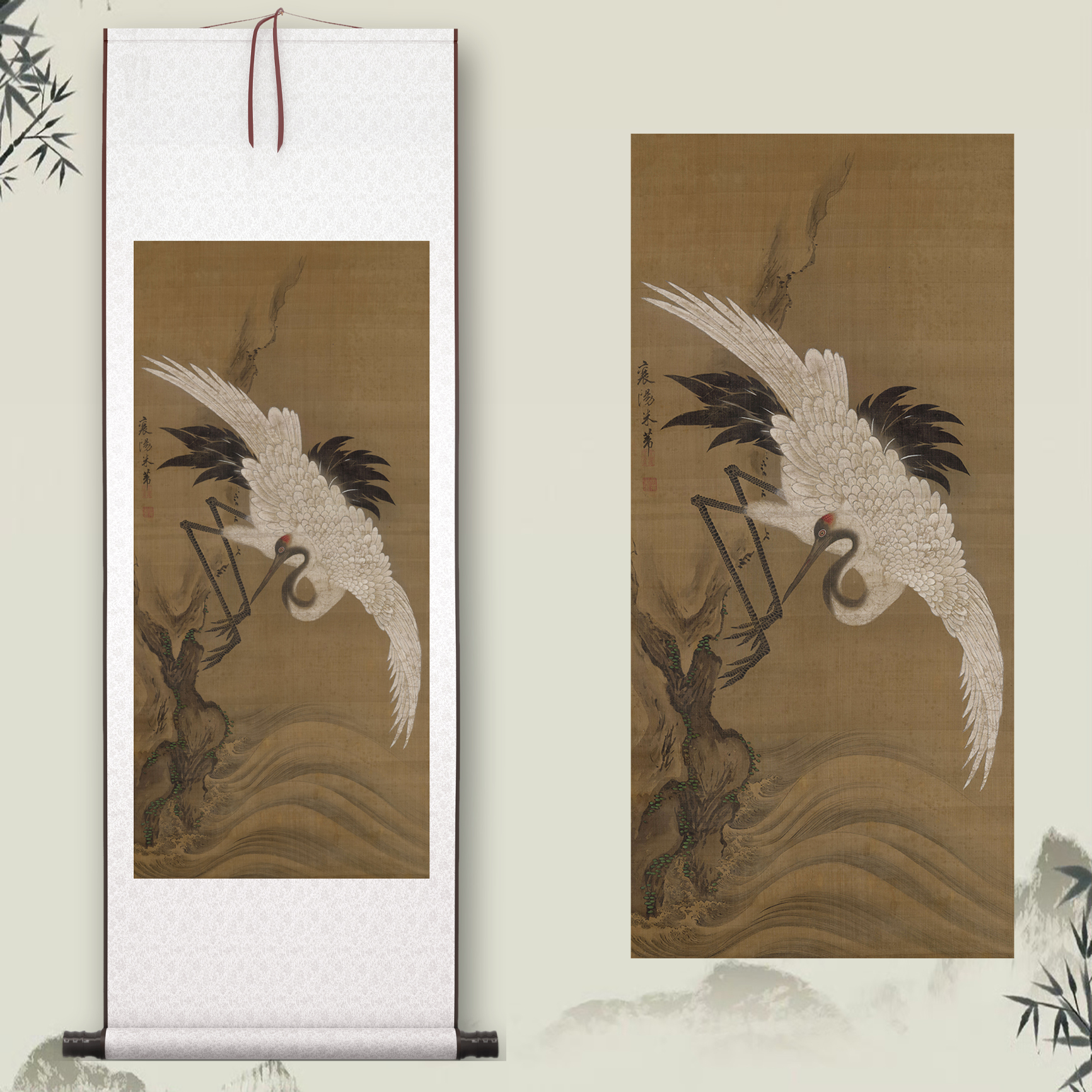 北宋米芾《白鹤图》客厅中堂挂画玄关茶室书房装饰画仙鹤国画高清