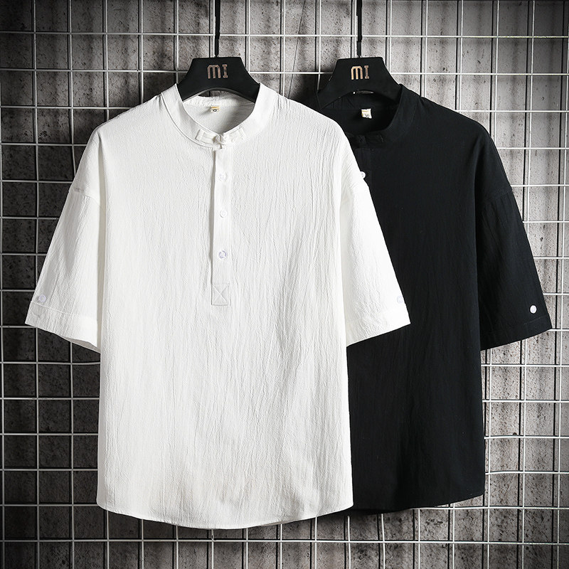 夏季短袖上衣复古中国风中式佛系男装唐装男青年汉服茶服古风t恤