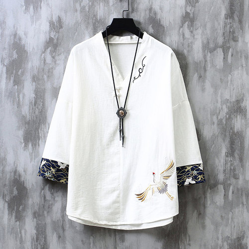 夏季中国风七分袖改良男现代汉服