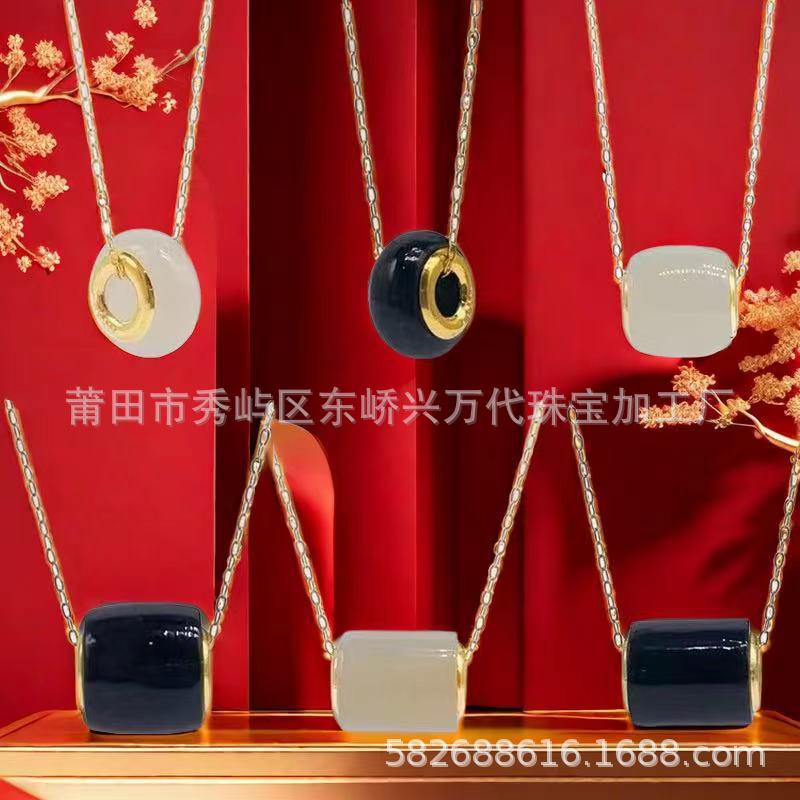 足金镶玉和田玉吊坠男女款白玉情侣转运珠 24K黄金路路通礼品