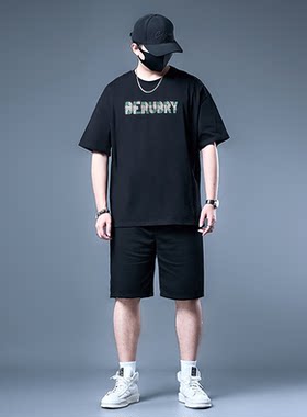 男短袖薄款加肥加大宽松半袖t恤中年胖子短裤夏季特大码运动套装
