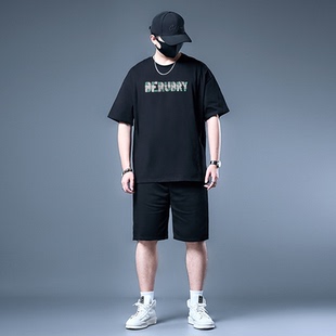 t恤中年胖子短裤 加肥加大宽松半袖 薄款 特大码 运动套装 夏季 男短袖