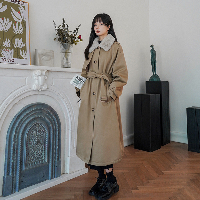 卡其色长款派克服爆款棉衣女2024冬季新款加绒加厚高级感工装外套，女装棉衣/棉服，浙宝152