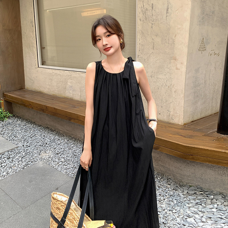 气质高级感黑色挂脖裙女夏季2025新款大方得体超好看法式风连衣裙,女装连衣裙,浙宝152