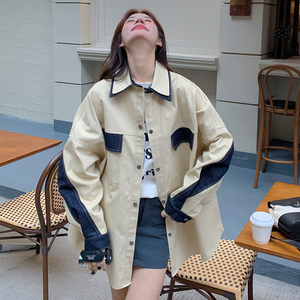 设计感牛仔拼接衬衫外套女2025新款美式oversize男友风开春上衣潮图片