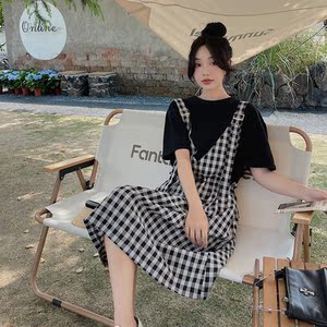 现货【】文艺格子背带裙152-9292-P85-控价138
