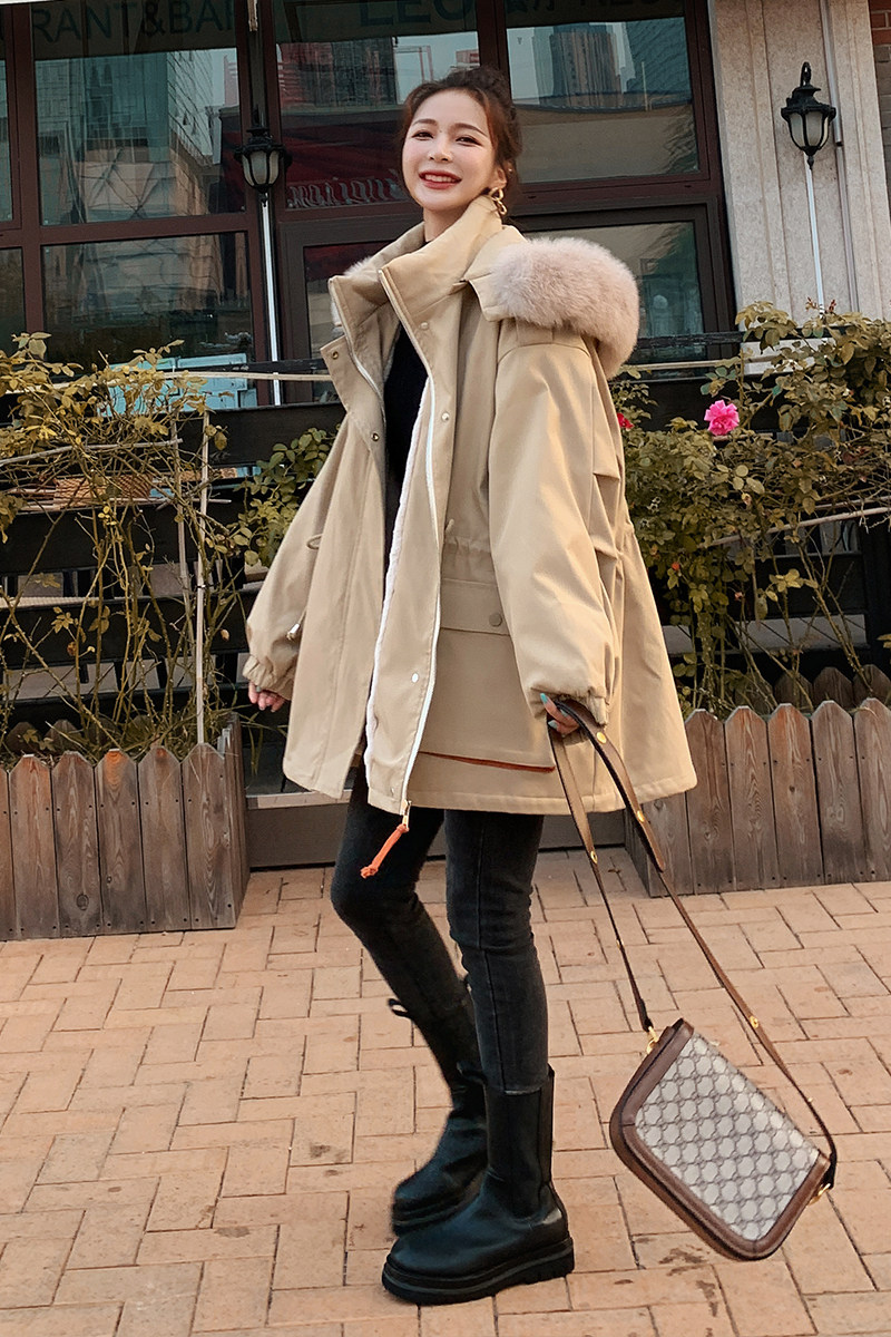 工装派克服女冬季加绒加厚外套2024新款宽松棉服中长款小个子收腰,女装棉衣/棉服,浙宝152